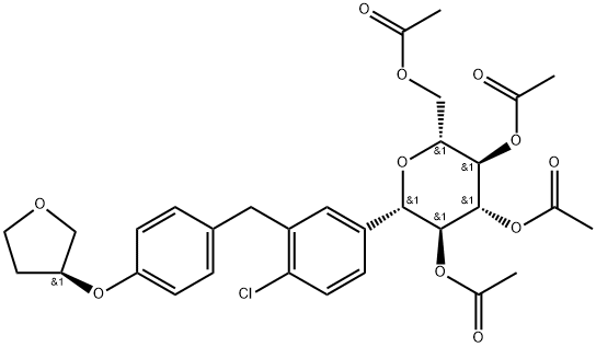 （1S） - 1,5 anhydro 2,3,4,6 tetraO acteyl 1 C [4 chloro3 [[4 [[（3S） - tetrahydrofu動いた3 yl] oxy] phenyl]メチルの]フェニル基] - D-Glucitolの構造