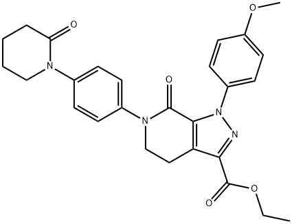 1 （4 Methoxyphenyl 7オキソ6） - [4 （2-oxopiperidin-1-yl）フェニル基] - 4,5,6,7-tetrahydro-1H-pyrazolo [3,4-c]ピリジン3カルボキシル基の酸のethylエステルの構造