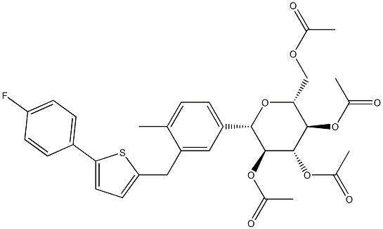 D-Glucitol、1,5-anhydro-1-C- [3 [[5 （4-fluorophenyl） - 2-thienyl]メチル] - 4-Methylphenyl] -、tetraacetate、（1S） - （9CI）構造