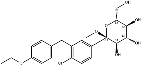 （2S、3R、4S、5S、6R） - 2 （4 chloro3 （4-ethoxybenzyl）フェニル基） - 6 （hydroxyMethyl） - 2 Methoxytetrahydro 2H pyran 3,4,5 triolの構造