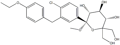 （2S、3R、4S、5S） - 2 （4 chloro3 （4-ethoxybenzyl）フェニル基） - 6,6 bis （hydroxymethyl） - 2 methoxytetrahydro 2H pyran 3,4,5 triolの構造