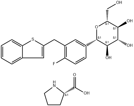Lプロリンのcompd。を使って（1S） - 1,5-anhydro-1-C- [3 （benzo [b] thien-2-ylmethyl） - 4-fluorophenyl] - D-glucitol （1:1）構造
